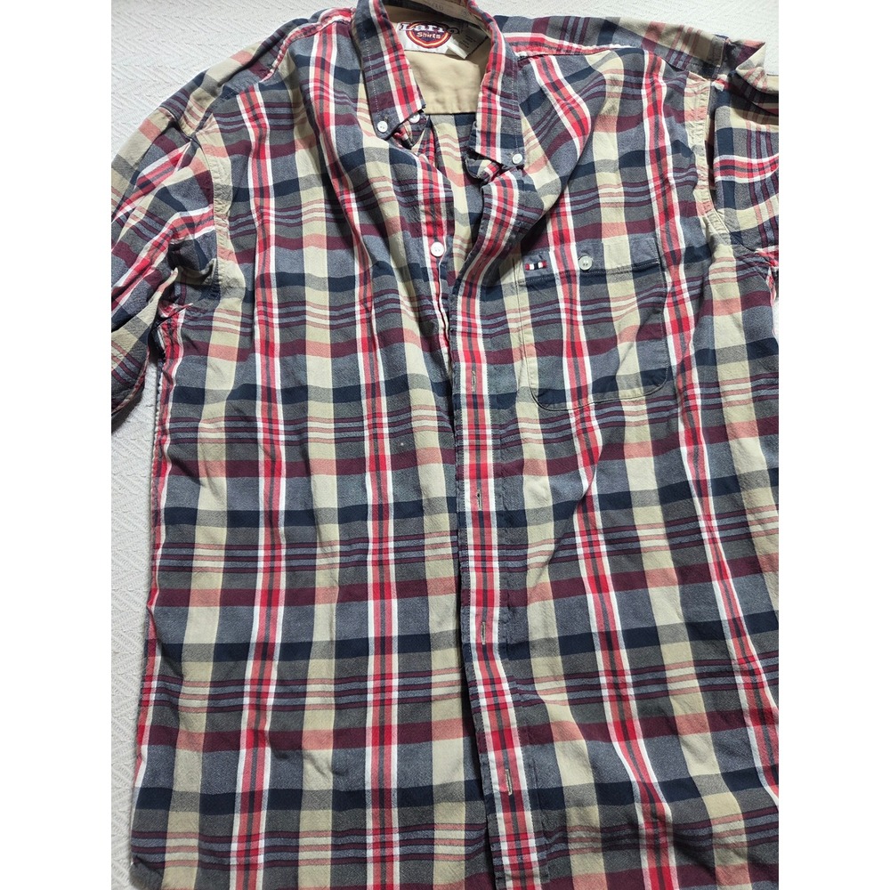 Larro Shirts Mens Large Red Navy Plaid Long Sleeve Cotton Button Up Western